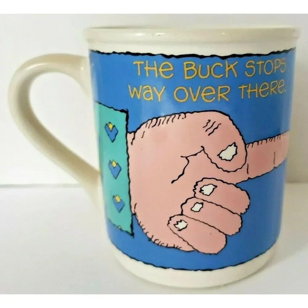 Vintage 1985 Hallmark Mug‎ Mates Coffee Cup With Lid The Buck Stop Over There MS